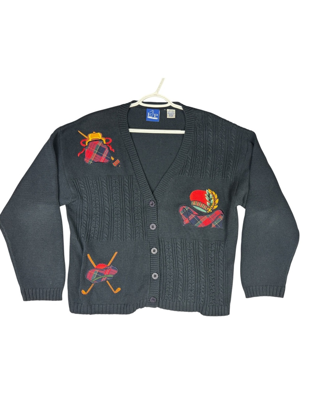 vintage EP Dark Navy knit golf cardigan sweater sz XL